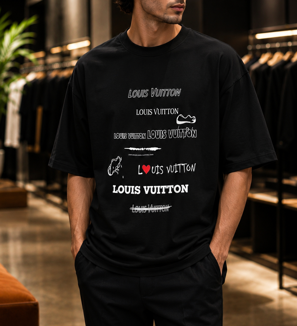 asdsdasasas تیشرت LV نخی LOVE مشکی - تصویر 1