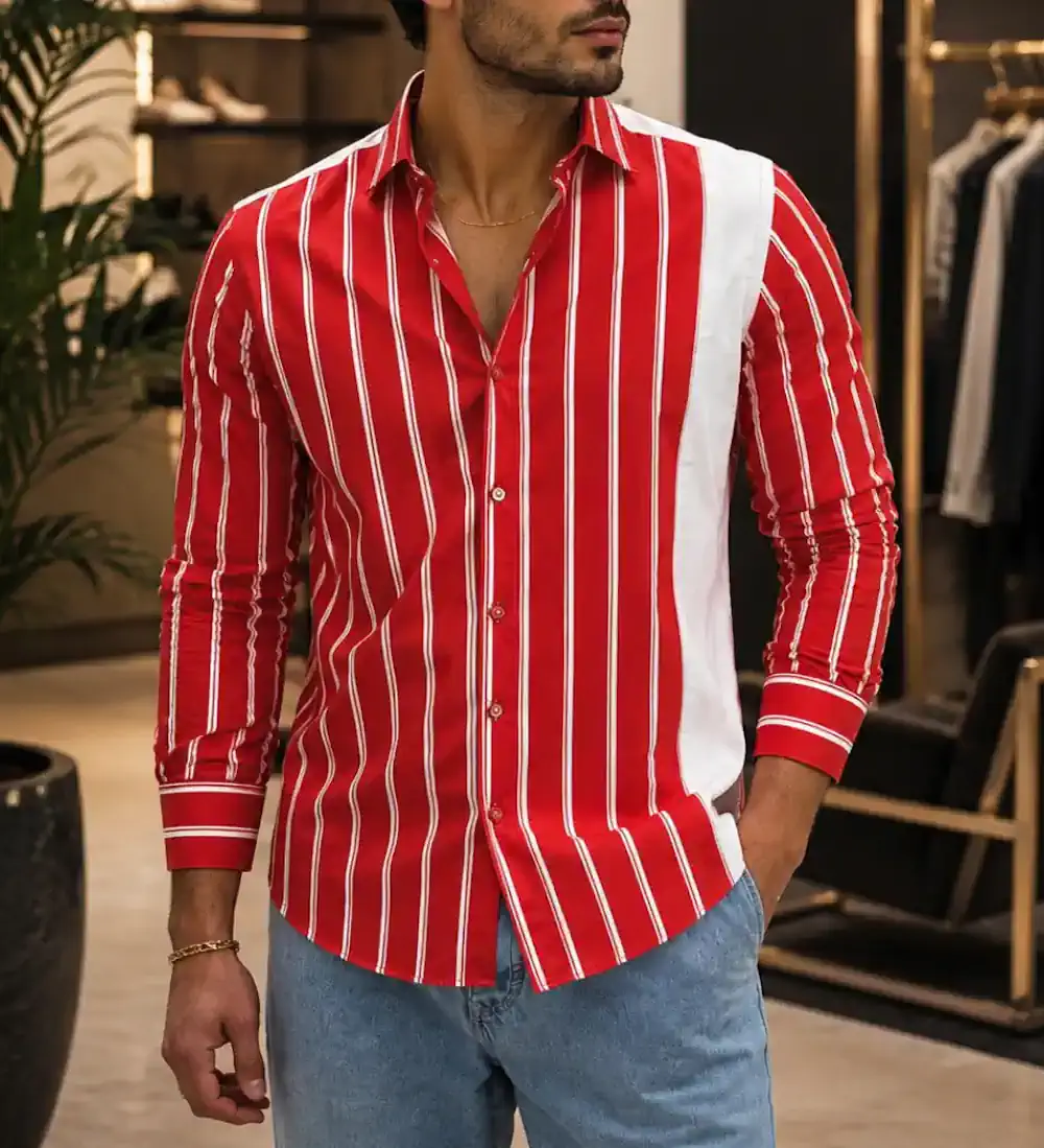 Untitled1-3-1 پیراهن قرمز راه راه سفید برند zara - تصویر 1