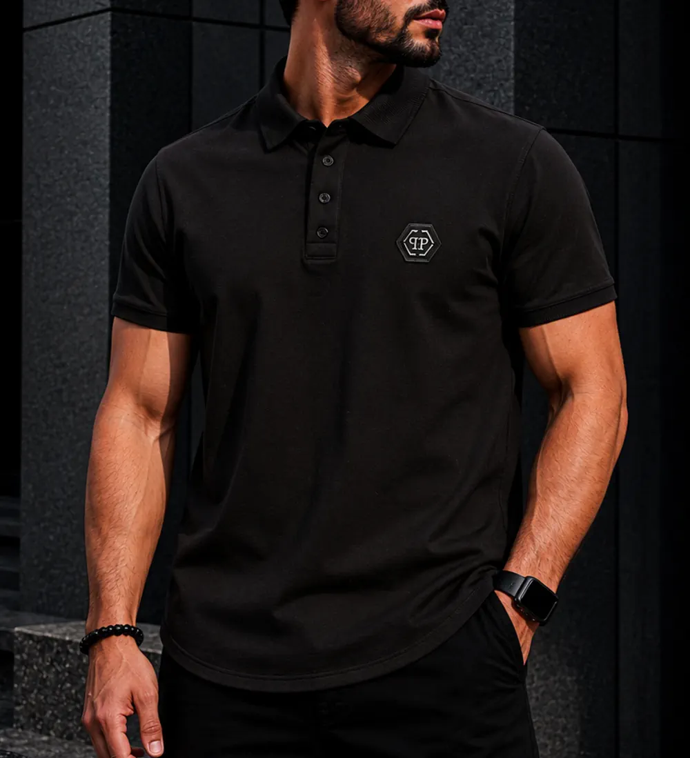 شسشسشسش (1) پولوشرت مردانه فیلیپ پلین Philipp Plein پلاک دار مشکی - تصویر 1