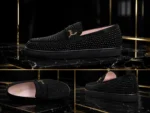 کالج مردانه لژدار برند Christian Louboutin نگین‌ دار مشکی