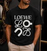 تیشرت آستین کوتاه LOEWE مردانه چاپ سفید وارداتی رنگ مشکی