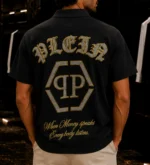 تیشرت یقه دار مردانه فیلیپ پلین Philipp Plein رنگ مشکی طرحدار نگین کاری - تصویر 2