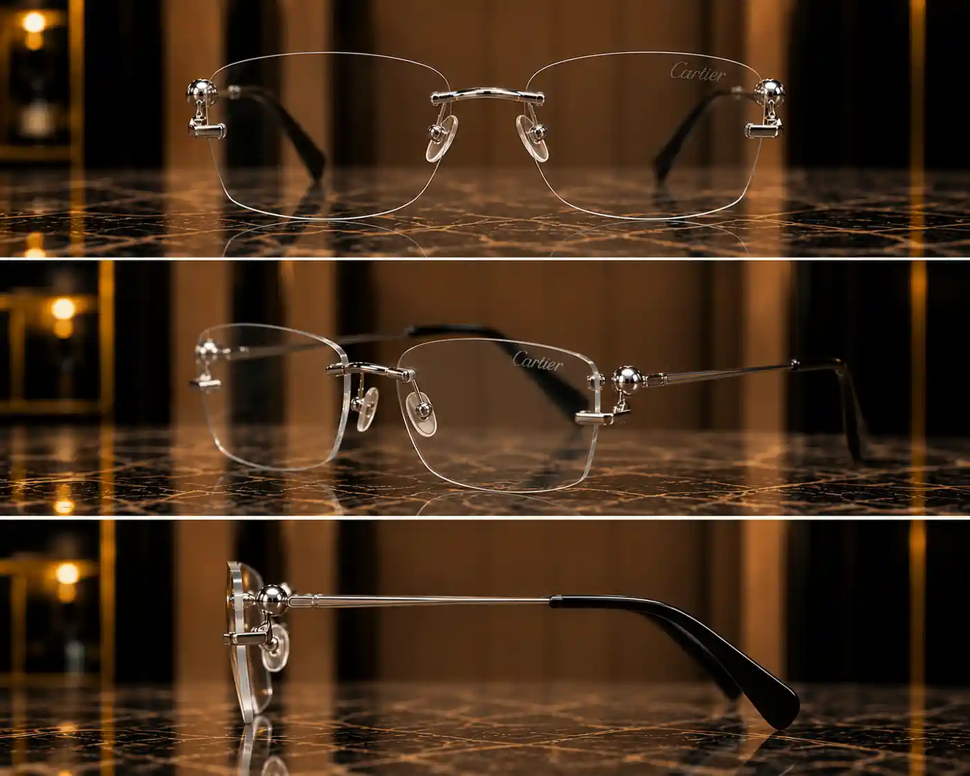 asasad عینک مردانه Cartier فریم لس سیلور - تصویر 1