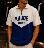 تیشرت RHUDE نیم زیپ مردانه سفید آبی روشن