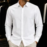 پیراهن آستین بلند مردانه دکمه مخفی کلاسیک رنگ سفید