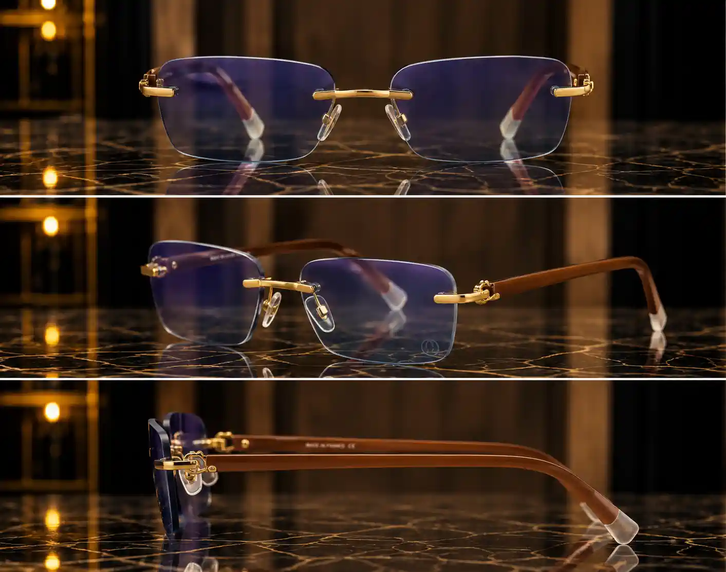 سیسیسی عینک مردانه Cartier دسته چوبی - تصویر 1