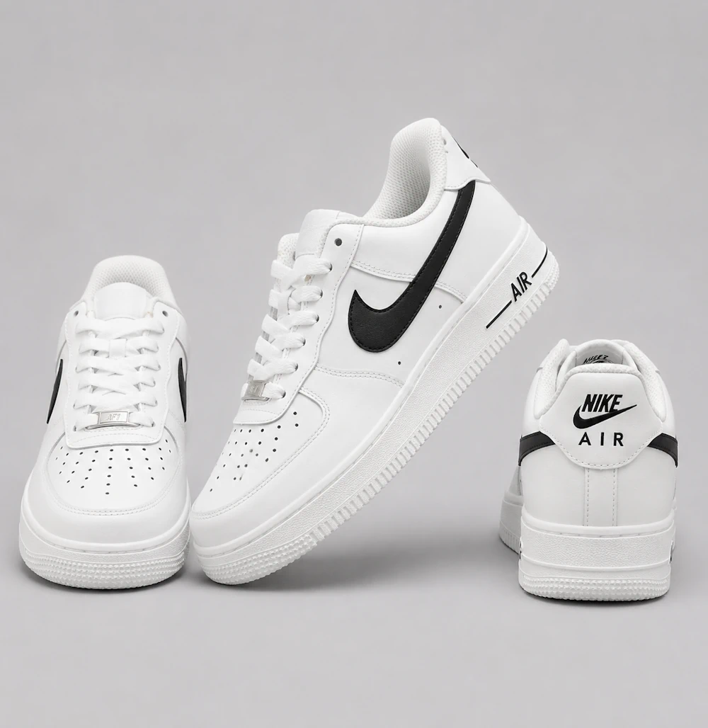 کتونی سفید نایکی با تیک مشکی Nike Air Force 1 کتونی مردانه سفید نایکی با تیک مشکی Nike Air Force 1 - تصویر 1