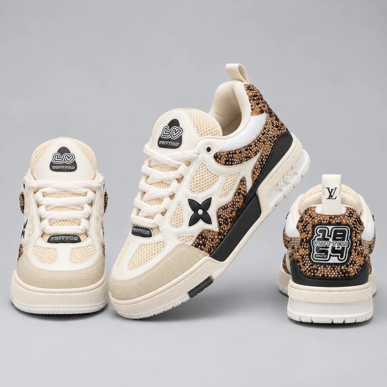 LV TRAINER SNEAKER - کتونی مردانه LV سفید پرچ دار مستر کوالیتی LV TRAINER SNEAKER - تصویر 1